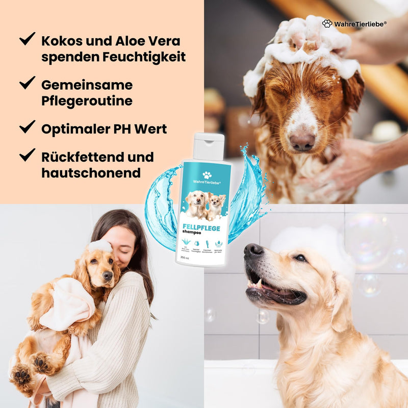 True animal love dog shampoo - moisturizing with optimal PH value and without silicones Coconut Extract & Aloe Vera | Dog shampoo against odor and dirt | Grooming dog made in Germany, 250ml - BeesActive Australia