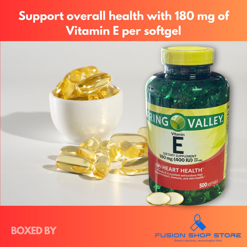 Vitamin E 400 iu 180mg softgels 500 ct, Hair Skin and Nails Vitamin (Pack of 1), Boxed By Fusion Shop Store