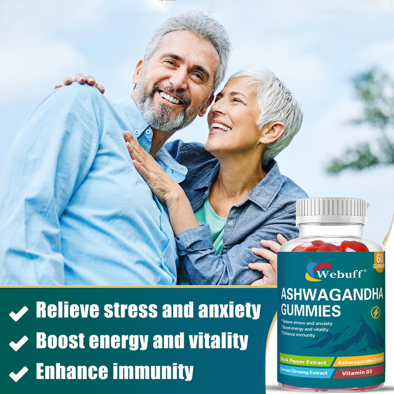 Ashwagandha Gummies with L-Theanine & Black Pepper Extract for Daily Stress Relief, Mood Support & Mental Clarity, Non-GMO, Gluten-Free, 60 Count per Bottle, Pack of 2, 120 Total Gummies 60 Count (Pack of 2)