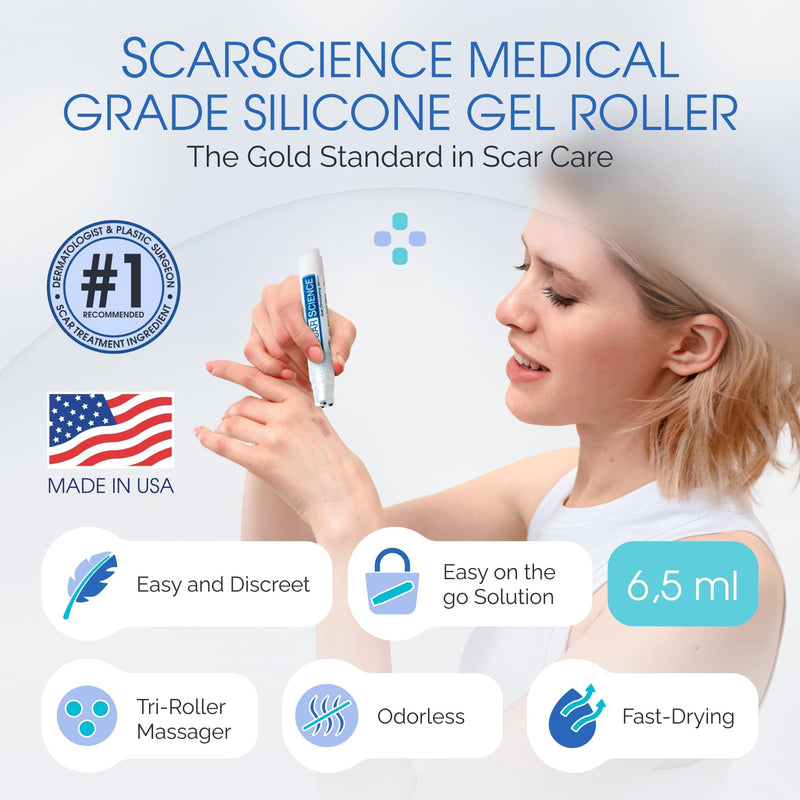 Silicone Scar Gel with Scar-Smoothing Tri-Roller Tip – Designed for Scar Massage – Medical-Grade Silicone for Surgical, C-Section & Acne Scars – Fragrance-Free & Hypoallergenic Roller Applicator