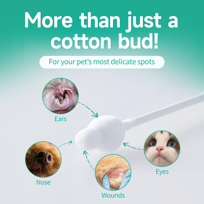 Jubelinn Pet Cleaning Cotton Buds - Gourd-shaped cotton tip, designed specifically for dogs & cats - Soft and gentle cleaning for ears, eyes, nose & wounds - Removes earwax - Ear Hygiene - 200 pcs 200pcs Cotton Buds