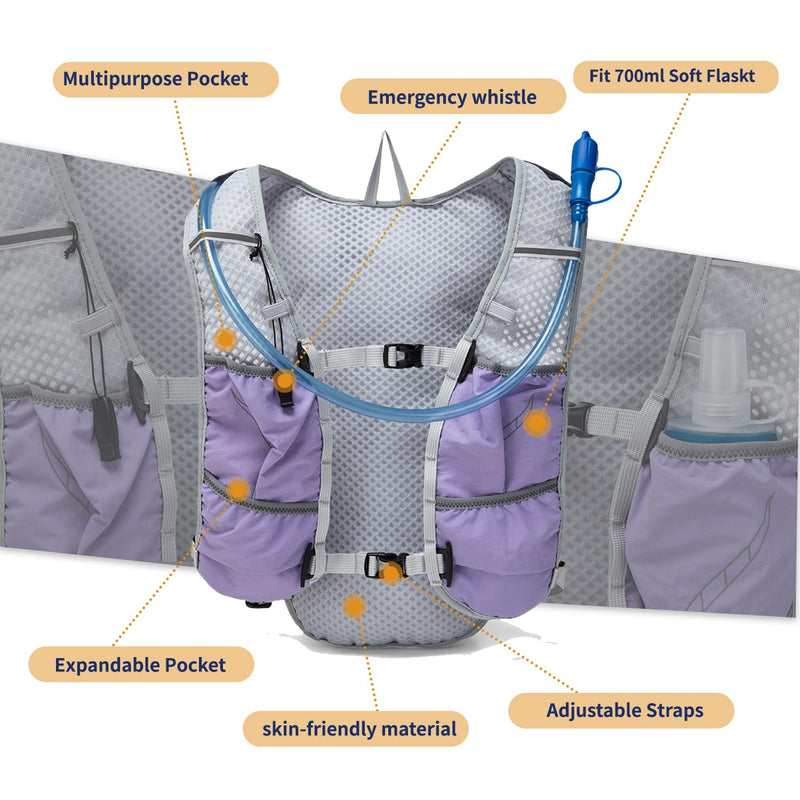 Lightweight Running Vest for Women and Men Hydration Backpack Pack with 1.5L Water Bladder Bag for Hiking Trail Running Gear Cycling Marathon Lavender