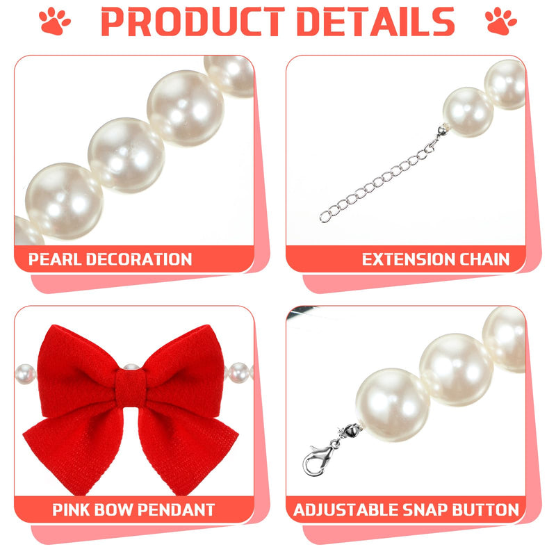 LEIFIDE Chunky Pearl Dog Necklace with Red Bow 20mm Large Bead Pearl Dog Collar Big Pearl Collar Adjustable Necklace Jewellery Accessories for Medium Large Dog Clothing Outfit Xmas Gift(20 Inch Long) - BeesActive Australia