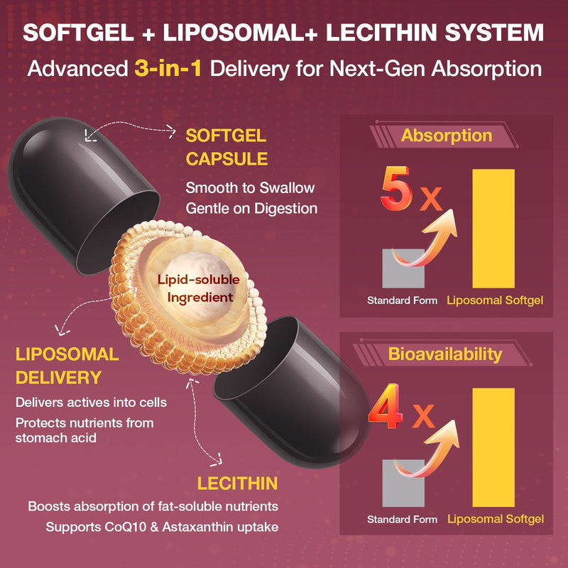 Liposomal Red Yeast Rice 1200mg with CoQ10 & Astaxanthin ‚Äì Extra Strength Cholesterol, Cardiovascular & Metabolic Support ‚Äì High Absorption ‚Äì Citrinin-Free, 120 Softgels 120 Count (Pack of 1) - BeesActive Australia