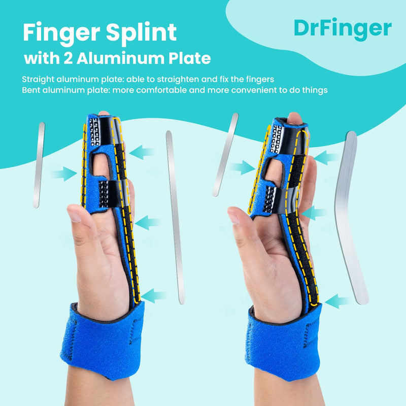 DrFinger Broken Finger Splint Brace for Trigger Finger,Injured, Arthritis Pain, Adjustable Brace with 2 Aluminum Plate (2-Fingers) DFHSZ02
