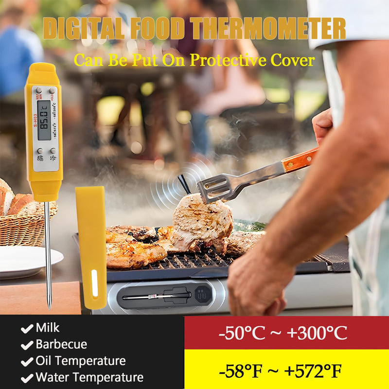 Meat Thermometer - Digital Food Thermometer for Cooking Kitchen - Automatic Calibration Pen Style Electronic Pocket Thermometer for Water Temperature, Barbecue (Yellow) Yellow - BeesActive Australia