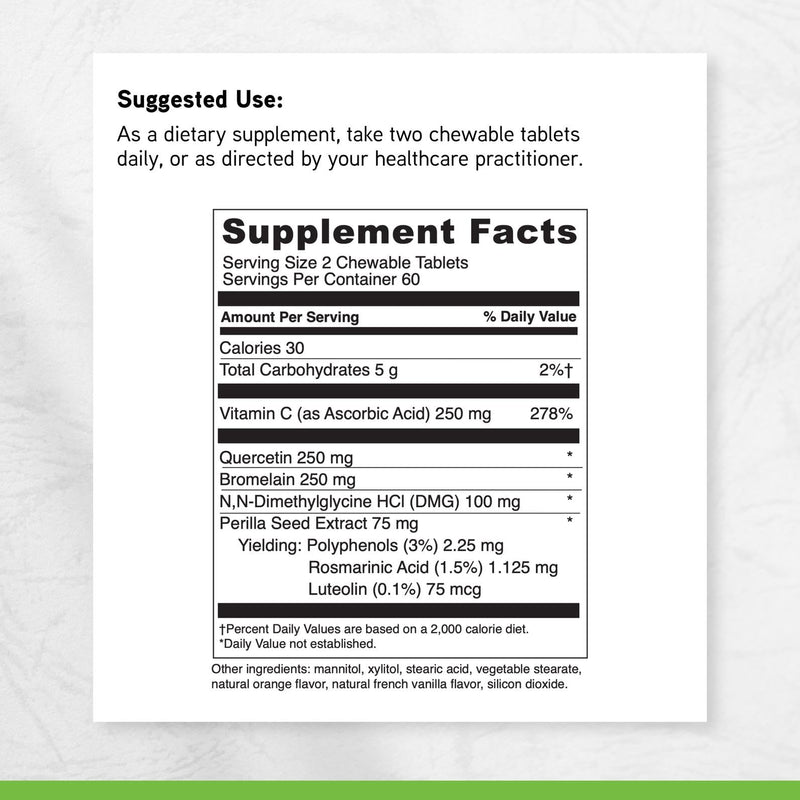 DAVINCI Labs Aller-DMG Chewable - Immune Health Support, Histamine Aid & Respiratory Support* - Orange Cream Flavor - 120 Chewable Vegetarian Tablets (60 Servings)
