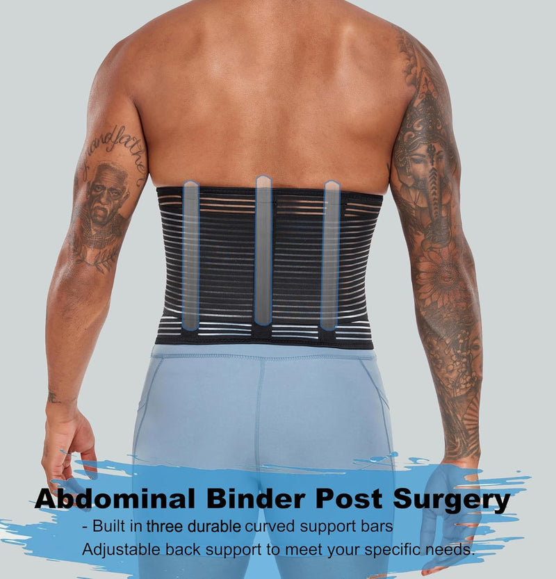 Abdominal Binder Post Surgery Hernia Support Belt Belly Wrap for Men Women, Post-Surgery Stomach Compression Belly Band for Post C Section, Natural Birth, Abdominal Injuries (Black, X-Large) Black