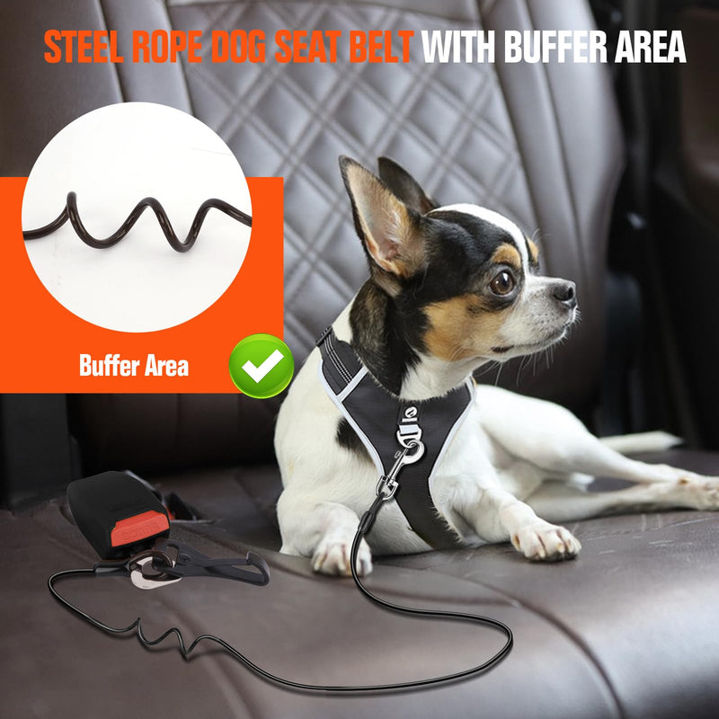 Dog Seat Belt for Car, Chew Proof Dog Leash 2 in 1 Steel Cable with Elastic Bungee Buffer Dog Seatbelt Harness Latch Bar Attachment Heavy Duty Seat Belt for Dogs in Car for Medium Large Dogs Chewer Black 1 Pack - BeesActive Australia