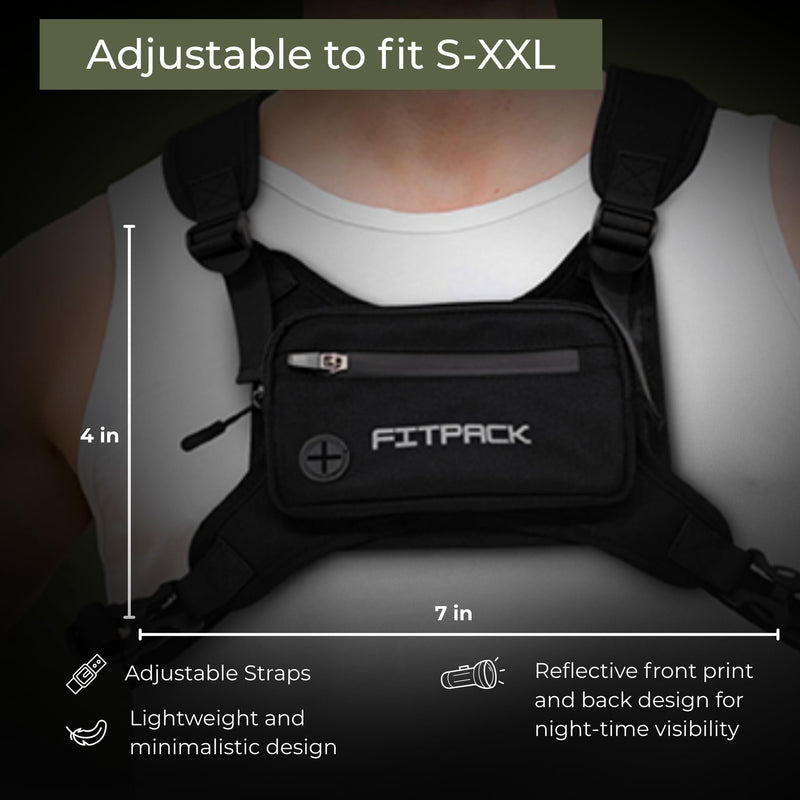 Running Vest for Men & Women, Lightweight Chest Bag for Phone Holder and Storage Vest, Water Resistant Cross Body Pack Running with Adjustable Shoulder Straps for Workouts and Training (Black)
