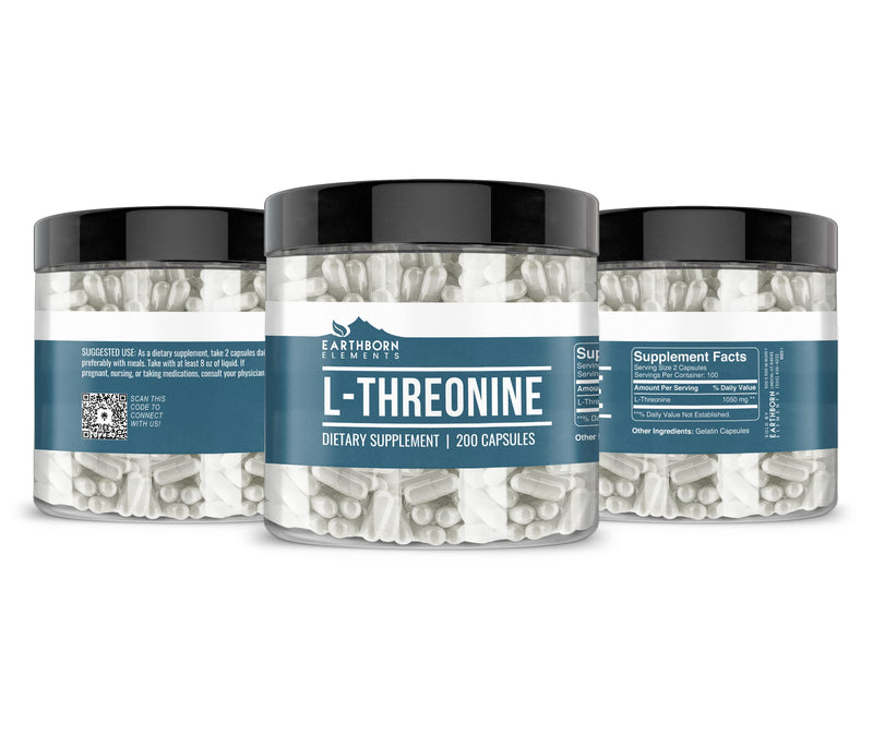 Earthborn Elements L-Threonine 200 Capsules, Essential Amino Acid, Pure & Undiluted, No Additives 200 Count (Pack of 1)