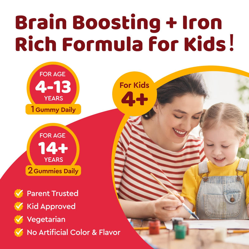 Iron Supplement Gummies for Kids, Kids Multivitamin with Iron Gummies - Zinc, Vitamin B Complex, A, C, D3, B12, Folate for Blood Builder & Energy Support, Iron Deficiency, Vegan Strawberry 60 Gummies 60 Count (Pack of 1)