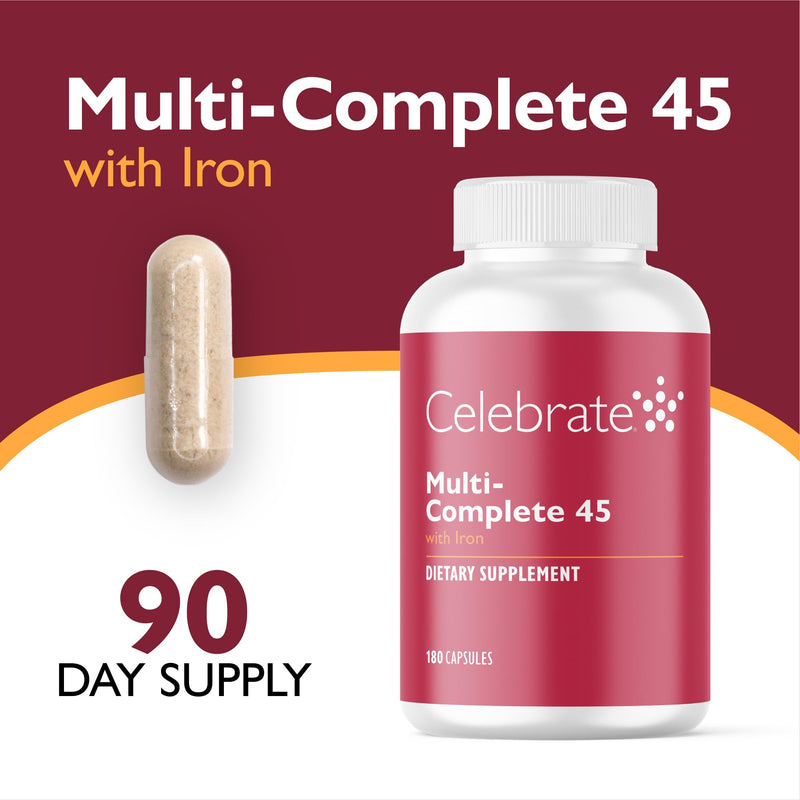 Celebrate Vitamins Multi-Complete 45mg Bariatric Multivitamin with Iron | 180 Veggie Capsules, 90 Day Supply, Easy-to-Swallow Daily Multivitamin for Post-Bariatric Sleeve or Gastric Bypass Routines 180 Count (Pack of 1)