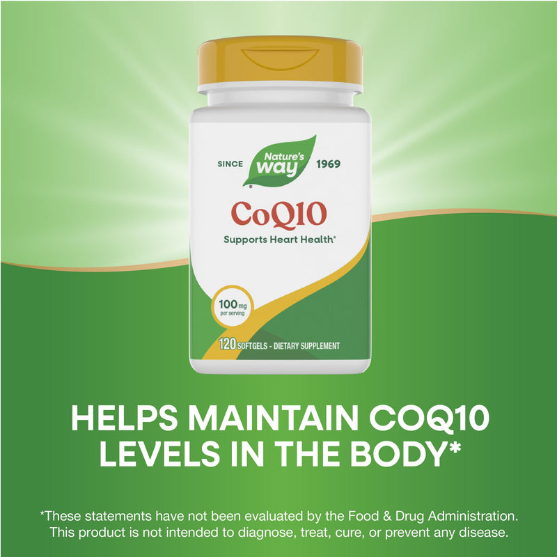 Nature's Way CoQ10 with Ubiquinone, 100 mg, 120 Softgels | 100 mg CoQ10 per Softgel to Help Maintain the Body's CoQ10 Levels While Supporting Heart Health* and Cellular Energy* 120 Count (Pack of 1)