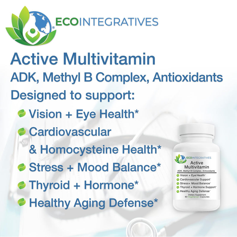 Active Multivitamin ADK Methyl B Complex - 60 Capsules | Quatrefolic Folate, P5P, Methyl B12, Vitamin D3 K1 K2, Energy & Cellular Health, Vision & Eye Health, Non-GMO, Gluten-Free 60 Count (Pack of 1)
