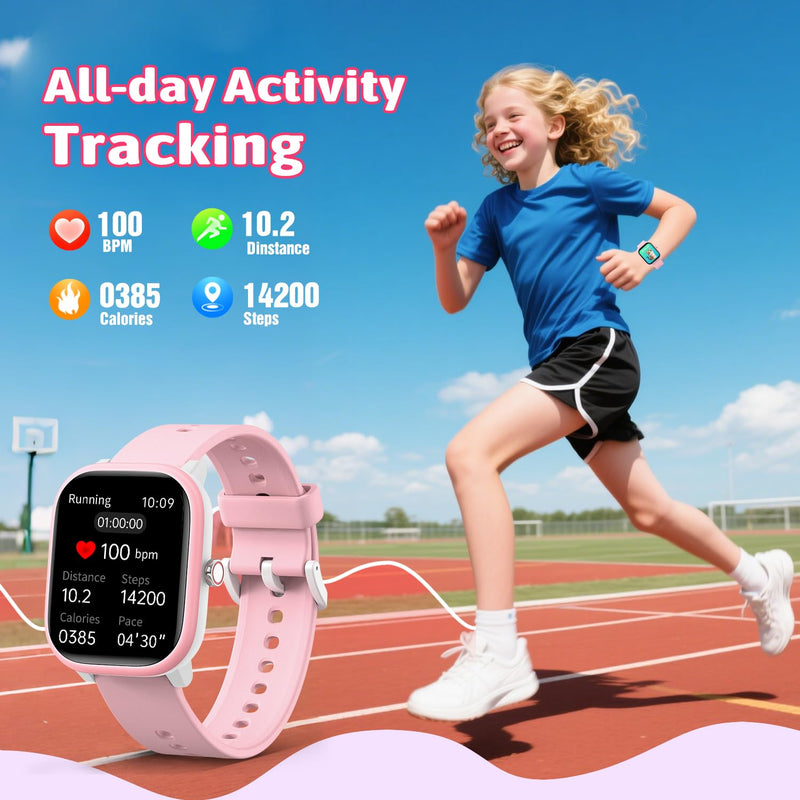 Smart Watch for Kids Girls Boys No APP/Phone Needed, 1.8" IP68 Waterproof Sport Kids Watch Pedometer, Heart Rate, Sleep Monitor, Step Counter, 12 Puzzle Games for Girls Boys Teens 6-16 Pink - BeesActive Australia