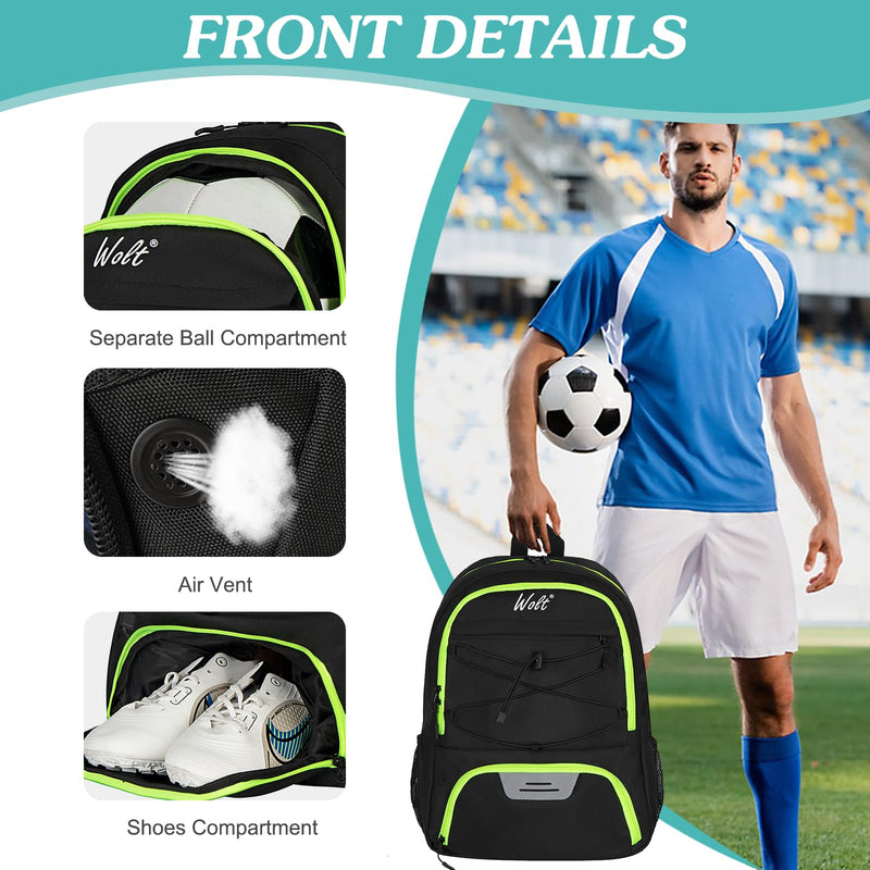 WOLT Soccer Backpack Soccer Bag with Ball Holder & Shoes Compartment, Sport Equipment Bags For Football, Basketball, Volleyball, Gym LemonGreen - BeesActive Australia