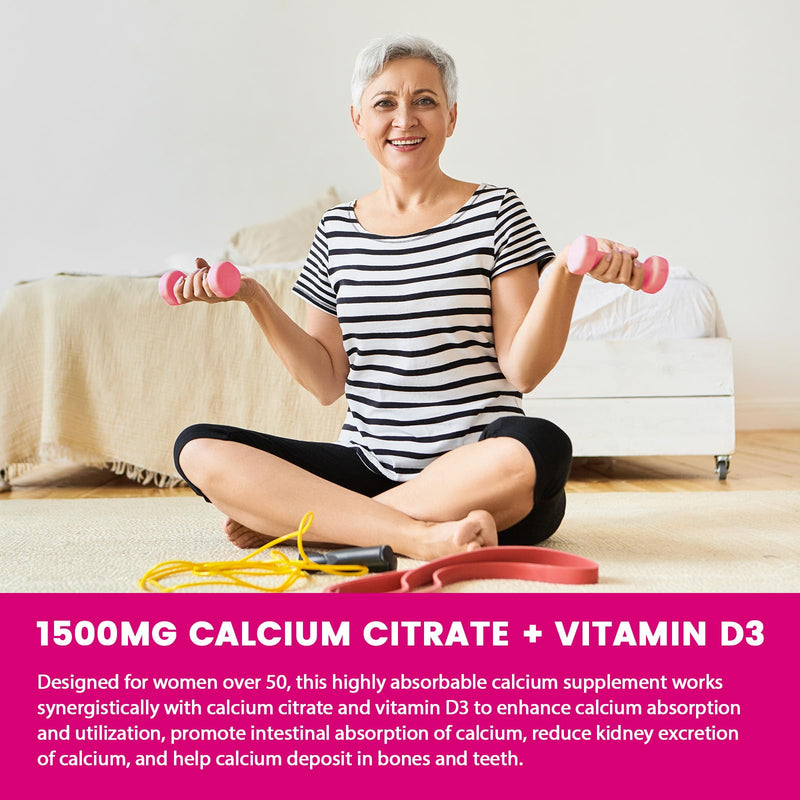 Calcium Citrate 1500 mg Gummies with Vitamin D3 K2 for Women, 60 Day Supply | Calcium Supplements for Women 50 Plus, Bone & Teeth Support, High Absorption, Easy to Digest, Sugar Free, Vegan, Peach Flavor