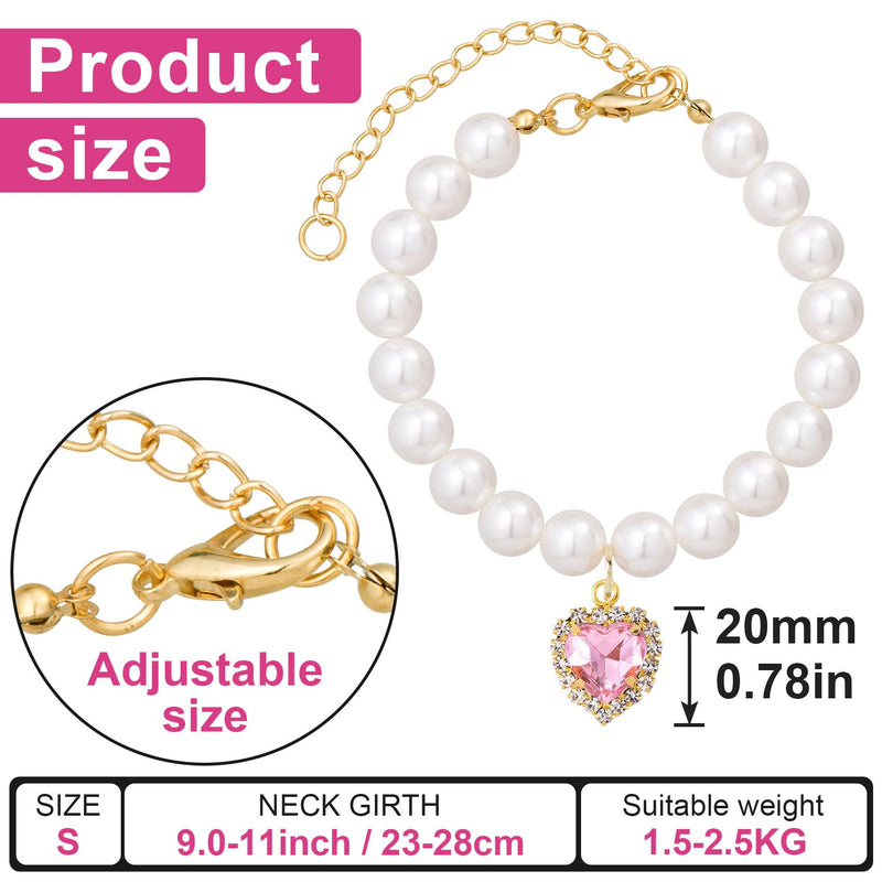 2pcs Cat Dog Pearl Collar, Small Heart Shape Rhinestone Pet Necklace, Adjustable Wedding Party Pet Jewelry Accessories for Puppy Small Cats- White & Pink - BeesActive Australia