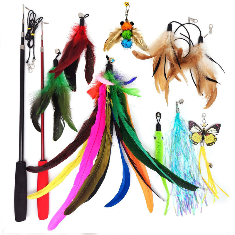 Cat Toy 2PCS Ultra-Long Cat Teaser(50"+38")+9PCS Da Bird Feather Refills,Cat Fishing Pole Toy,Interactive Cat Toys -Retractable Cat Wand Toy and Feather Toys Refills for Indoor Cats 11 PCS Retractable Wand Toy - BeesActive Australia