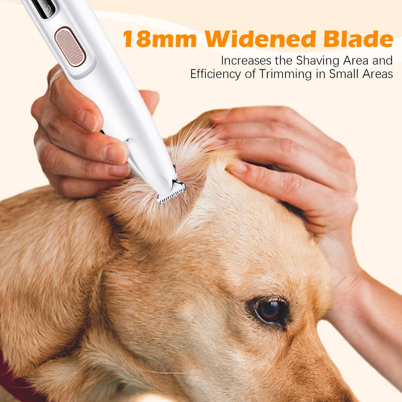 Dog Paw Trimmer with LED Light, 2025 Upgraded Pet Paw Trimmer for Dogs Cats Clippers Grooming Kit, 35dB Safety Low Noise Dog Paw Hair Trimmer Shavers for Paws Eyes Ears Face and Rump (White) White - BeesActive Australia