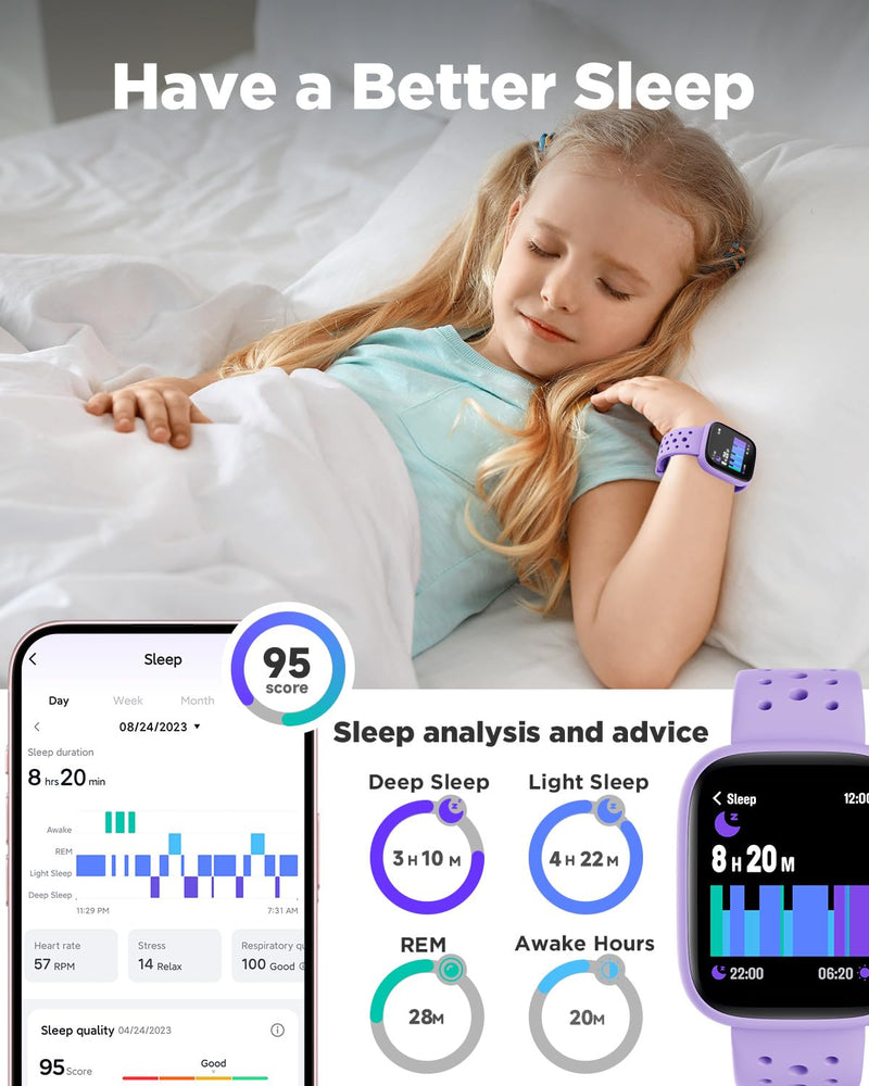 BIGGERFIVE Kids Smart Watch No Phone Needed, 1.8" Fitness Tracker Watch Lilac