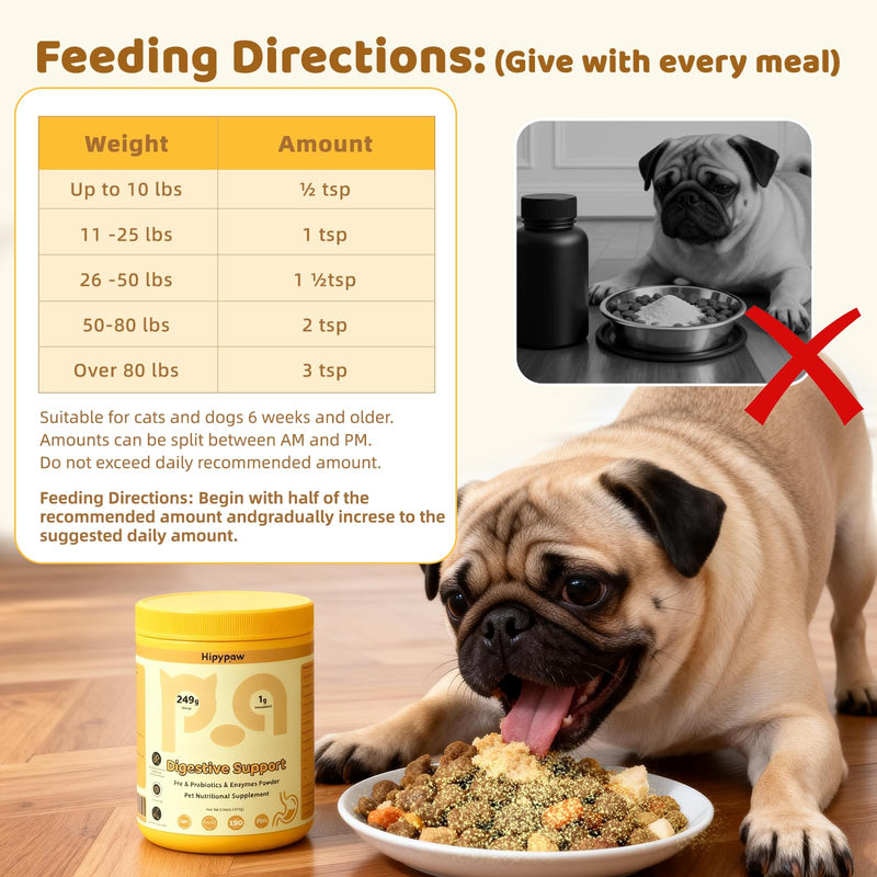 Digestive Probiotics for Dog - Digestive Enzymes Plus Probiotics & Prebiotics Promote Digestion and Regulate Gut Microbiota Balance for Cats and Dogs - 8.7oz Powder Yellow
