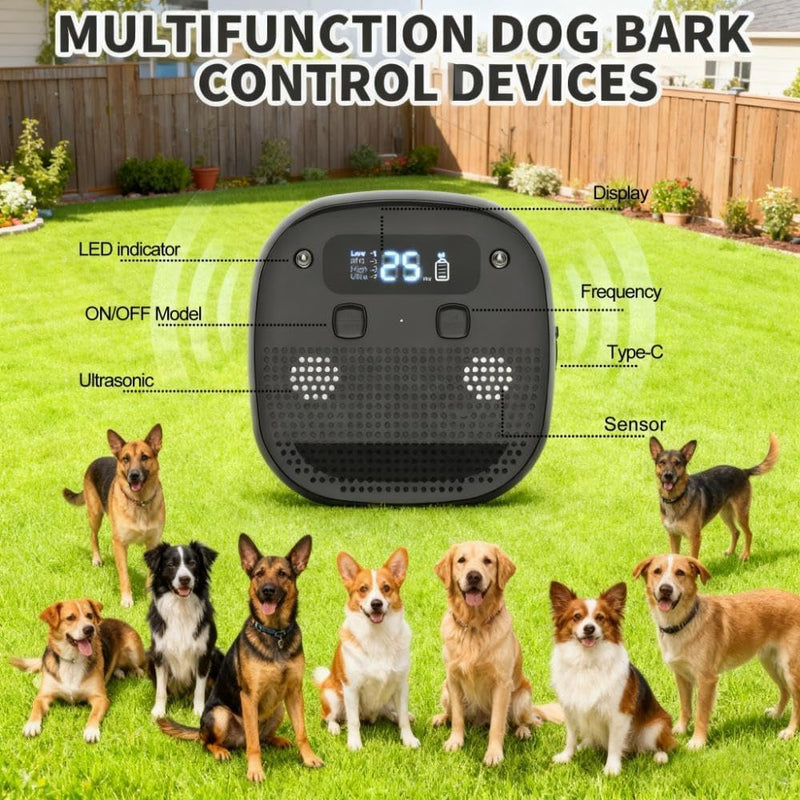Dog Barking Control Devices, Anti Barking Device for Dogs with Remote Control, Ultrasonic & Sensor Technology, Rechargeable, Waterproof, Adjustable Modes & Frequencies (Pure Black)
