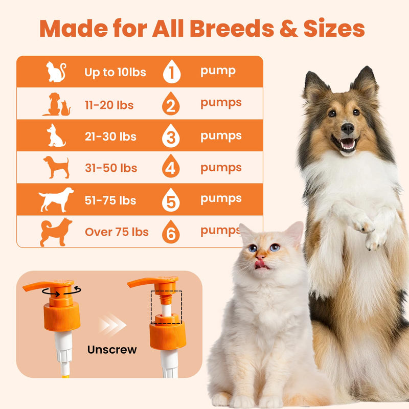 VUN Salmon Fish Oil for Dogs & Cats,Unflavored Omega 3 Oil Supplement for Itchy Dry Skin,Allergy Relief,Joints&Paws,Brain,Eyes&Heart Treatment,Wild Liquid Fish Oil by Pump with EPA DHA–16 oz