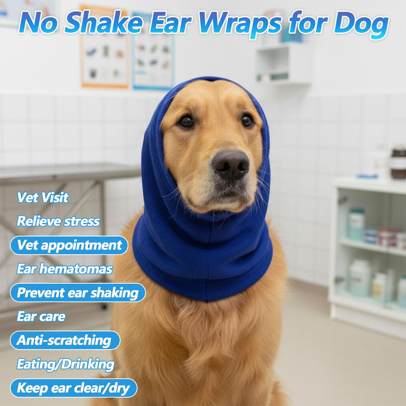 CIATBYYJ Dog Ear Muffs, Stretchy Hoodie for Dog, Non-Noise Blue Dogs Ear Muffs for Neck Warmer Bath Drying Noise Protection Large