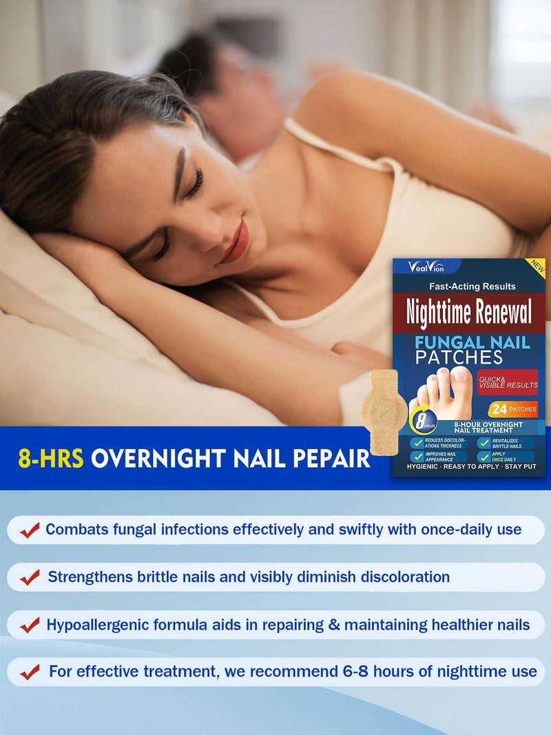 Nail Patches Toenail Treatment Extra Strength 8-Hour Overnight Nail Fast Acting Repair Effortless Hydrogel Nail Care and Repair for Damaged Nails Overnight Renewal for Men and Women (24, Medium)