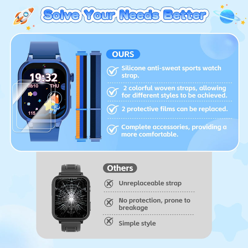 MOFGDNI Smart Watch for Kids with 39 Games, Built-in Camera, Video Recorder, Alarm, Calculator, Pedometer & Various Wallpapers – Toys for Ages 4-12 Years Old Birthday Blue