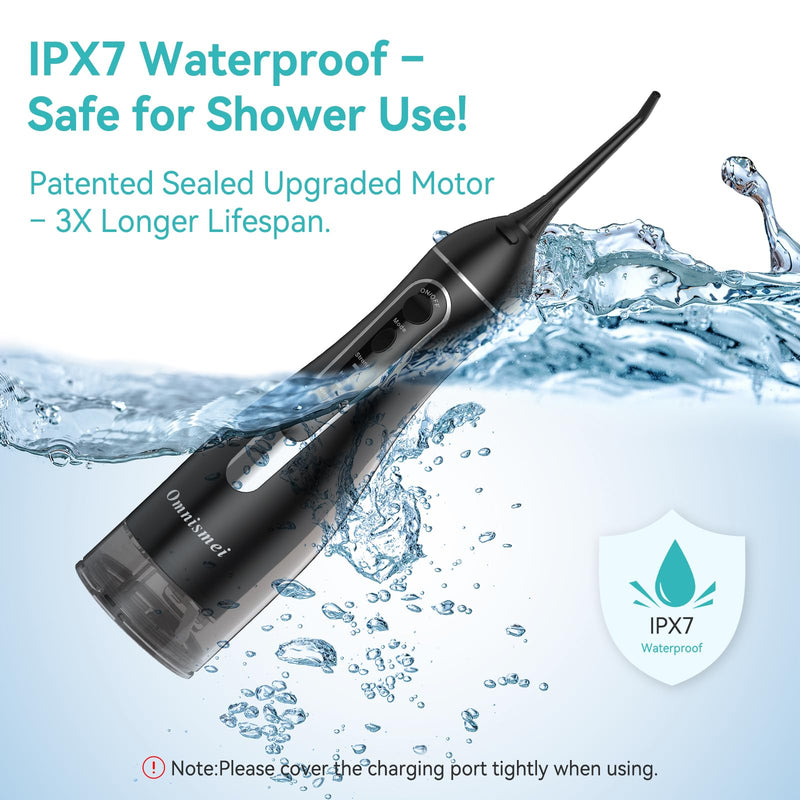 Water Dental Flossers for Teeth, 300ML Cordless Portable Electric Water Flosser, 4 Modes Oral Irrigator, Waterproof Rechargeable Water Floss for Deep Cleaning, Plaque Remover,Braces Home Travel Use Black