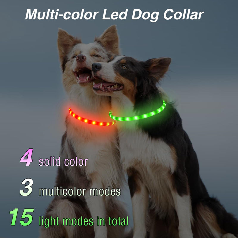 Dog Light Up Collar,Multicolor LED Dog Collar Rechargeable USB C,Rainproof Lighted Dog Glow Collar for Night Walking Cuttable for Large Medium Small Dogs Pet - BeesActive Australia