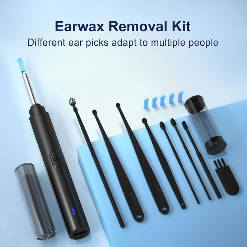 Ear Wax Removal, Ear Cleaner with Camera, Ears Wax Removal Kit with 1296P HD Ear Otoscope with 6 LED Lights, Earwax Removal Tool for iPhone, iPad & Android Smart Phones (Black, Standard) Black - BeesActive Australia