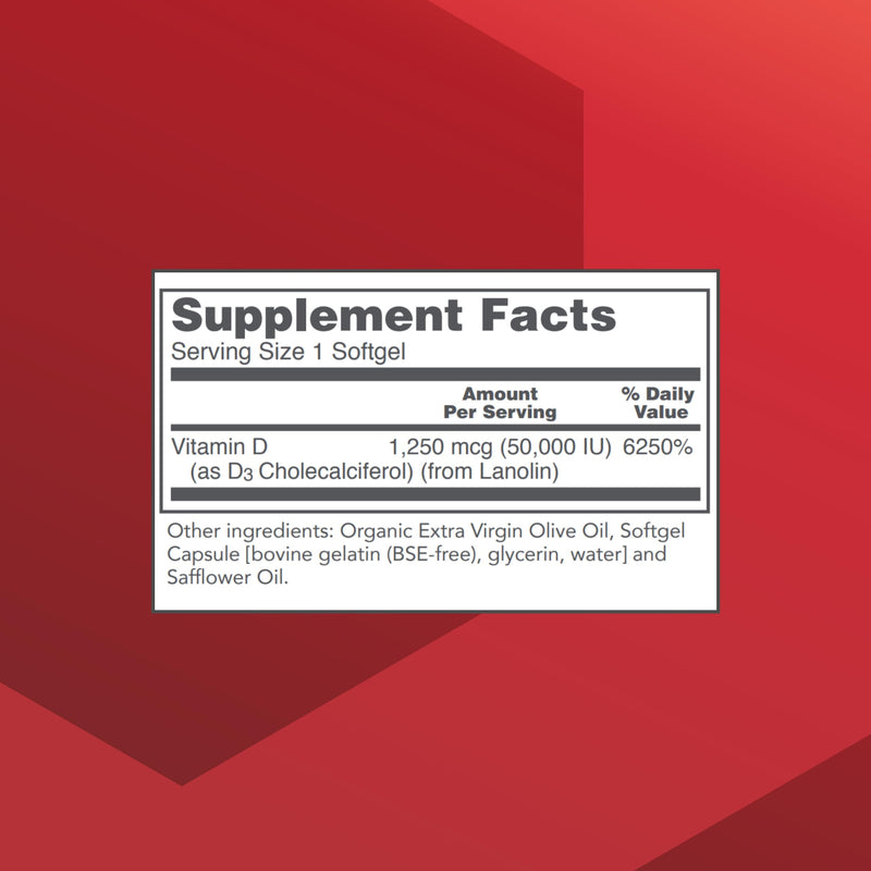 PROTOCOL FOR LIFE BALANCE Vitamin D3 50,000 IU, 50 Softgels | Supports Calcium Absorption*, Bone and Dental Health*, Immune System Function*, Supports Nervous System and Brain Function*