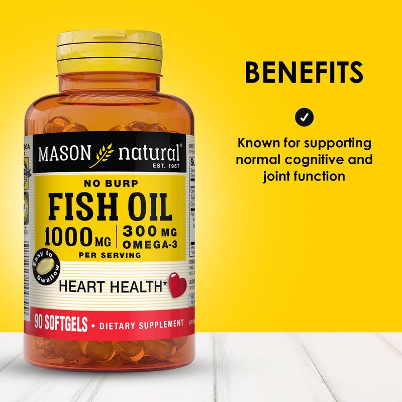 MASON NATURAL Omega 3 Fish Oil, 45,Day Supply, 1000mg with EPA and DHA for Joint Support, 90 Softgels (Pack of 2) 90 Count (Pack of 2)