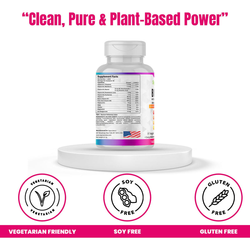 Vitamin B Complex with Vitamin C, Iron, Magnesium & Choline - High Potency B1-B12 Tablets - Energy, Metabolism & Nervous System Support - Vegan, Non-GMO - 90 Tablets