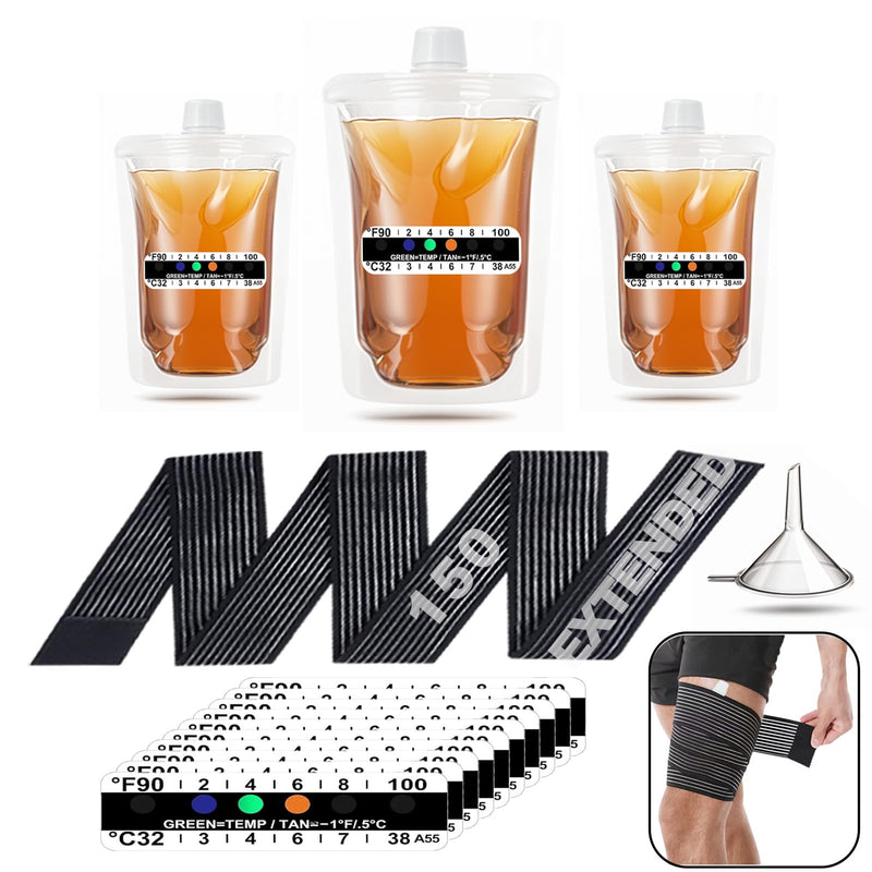 15 Pcs Urine Test Complete Kit Includes 3 Transparent Leakproof Bags,10 Adhesive Temperature Test Strips,59" Adjustable Leg Straps,Filling Funnel,Portable Travel Urine Test Bag - BeesActive Australia