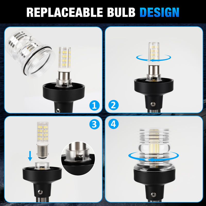 18 Inch Stern Light Bimini Top Anchor Light, LED Pontoon Navigation Lights Waterproof IP67, 3 NM Visibility White Fold Down Rear Boat Lights for Jon Boat, Small Boats, Fishing Boats (12~24V) 18 Inches - BeesActive Australia