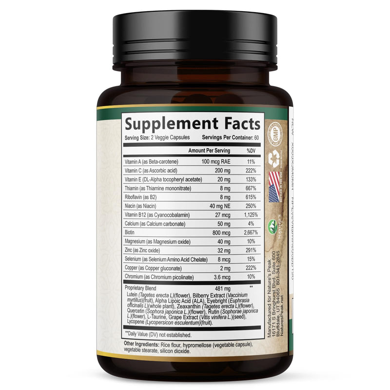 Eye Vitamins Supplements - 3x Strength Eye Health Vitamin with Lutein and Zeaxanthin - Vision Macular Health Eye Support With Zinc, Vitamins C E & Minerals, Bottled in USA - 120 Capsules 120 Count (Pack of 1)