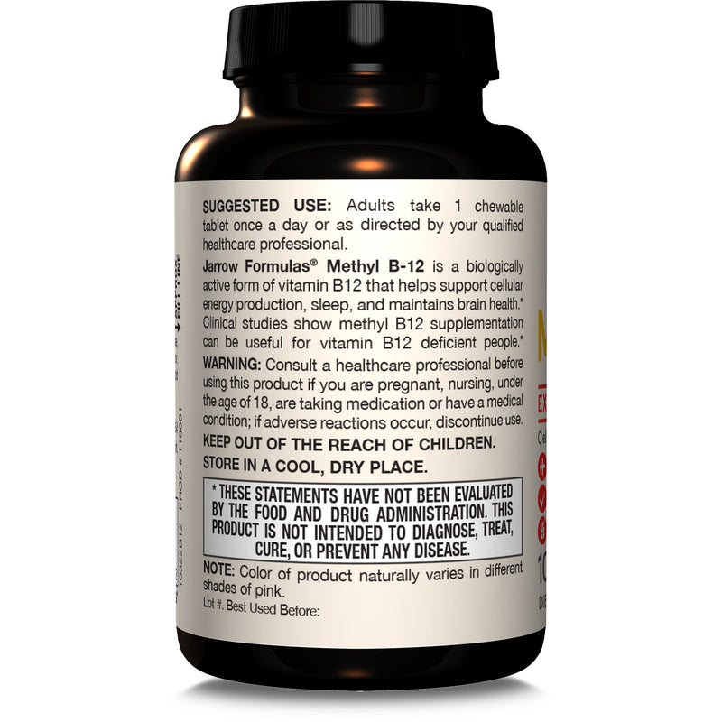 Jarrow Formulas Methyl Vitamin B-12 1000 mcg, 100 Chewable Tablets, Lemon Flavored- Bioactive B12 Vitamin - Supports Cellular Energy Production, Brain Health & Metabolism - 100 Servings | Lemon Flavored, Bioactive B12 Vitamin, Supports Cellular Energy ...