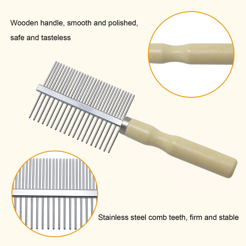 Wooden Handle Grooming Comb for Dogs Cats Pet（Double-Sided） Double-Sided Teech Comb - BeesActive Australia