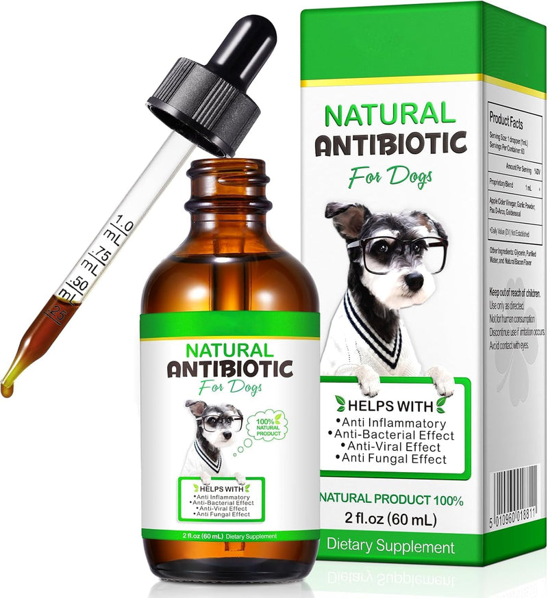 Antibiotics for Dogs, Dogs Antibiotics, Natural Formula for Dog, Supports Immune Health, Itch Relief, Allergy Relief & More, Dog Multivitamins, Bacon Flavor 60ml
