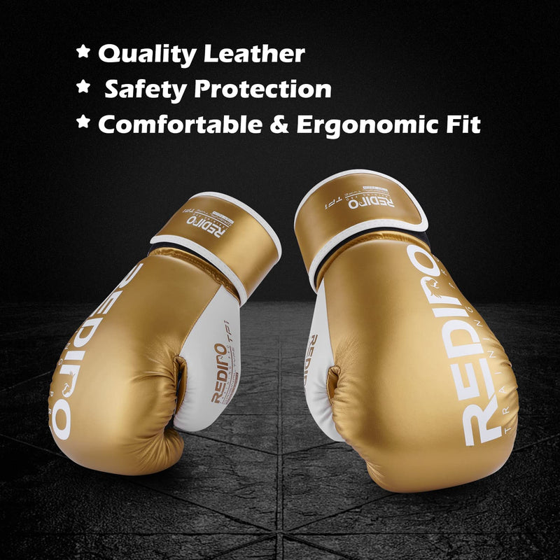 Boxing Gloves for Men & Women, Premium Leather Sparring Heavy Bag Training Gloves, Pro Punching Bag Gloves for Muay Thai, Kickboxing, MMA 14OZ Gold