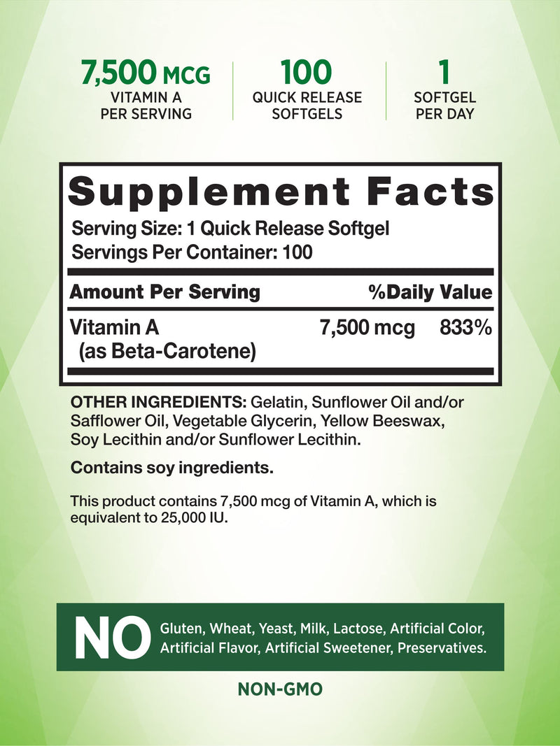 Beta Carotene 25000 IU Softgels | 100 Count | Vitamin A Supplement | Non-GMO and Gluten Free Supplement | by Nature's Truth - BeesActive Australia