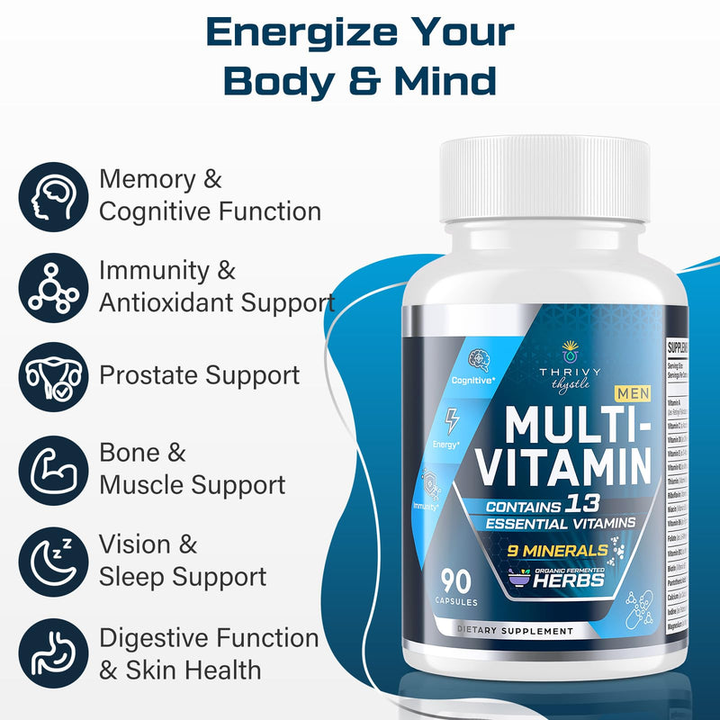 Multivitamin for Men 50+ with Methylated B12 & Folate, 90 Capsules | 43-in-1 iron-free men’s formula with Omega-3, CoQ10, fermented herbs, probiotics, and daily wellness support 90 Count (Pack of 1)