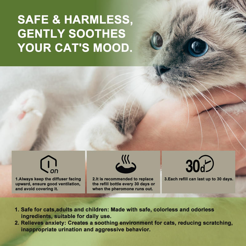 Cat Calming Diffuser, 4-in-1 Pheromone Refills for Anxious Cats, 120-Day Continuous Stress Relief for Multi-Cat Harmony A