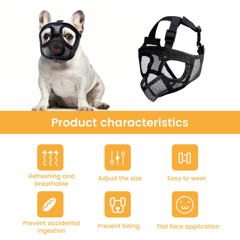 French Bulldog Muzzle, dellyy Mesh Dog Muzzle for French Bulldog, German Shepherd and Dogue de Bordeaux (Black, M) Black - BeesActive Australia