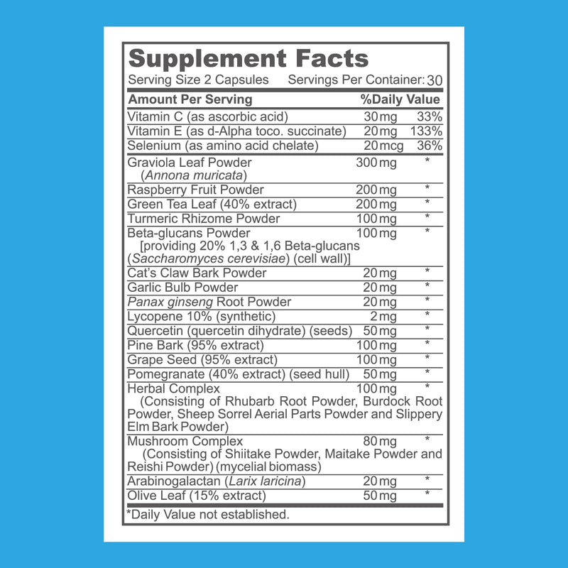 VHC Supplement with Vitamin C, Vitamin E, Selenium,Quercetin,Beta-Glucans,Graviola Leaf,Raspberry Fruit,Green Tea Leaf,Turmeric Rhizome,Grape Seed, 60 Capsules